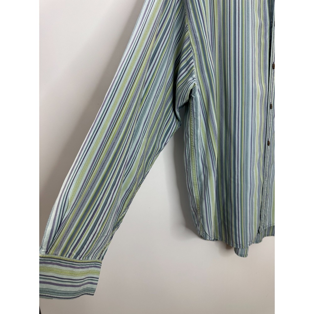 Tommy Bahama 100% Silk LS Striped Button Down Shirt Blue Mens Large Coastal Camp - Picture 7 of 13